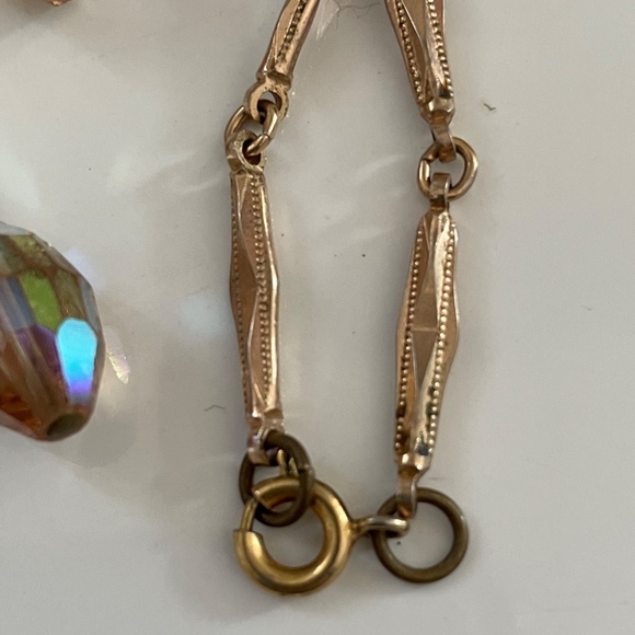 Vintage Midcentury Golden Czech Topaz AB Crystals Necklace - Picture 5 of 11